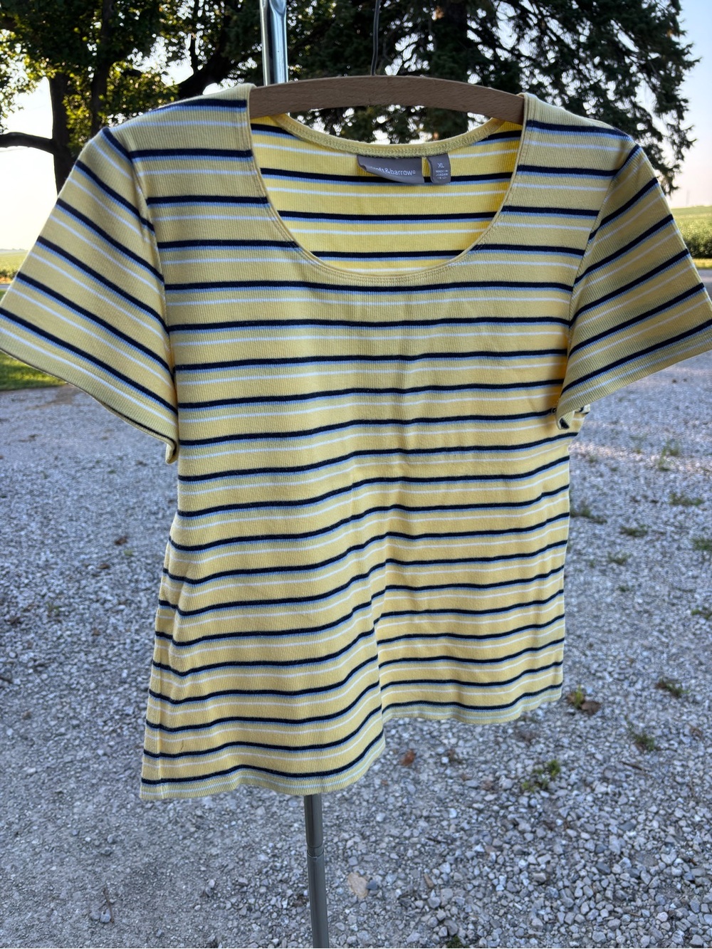 croft & barrow Yellow Striped Short Sleeve Scoop Tee